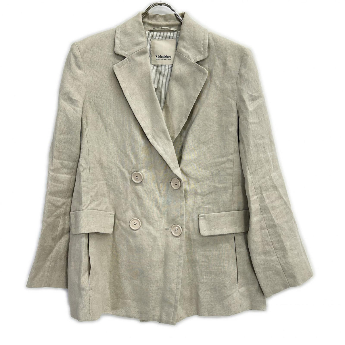 S MaxMara エスマックスマーラ 23904109326 Light Gray Linen Double-Breasted Tailored Jacket Jacket