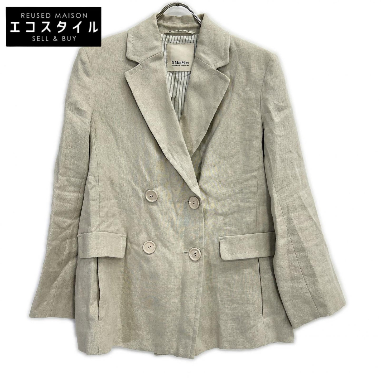 S MaxMara エスマックスマーラ 23904109326 Light Gray Linen Double-Breasted Tailored Jacket Jacket