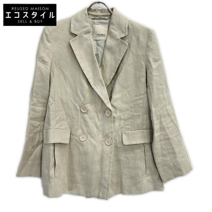 S MaxMara エスマックスマーラ 23904109326 Light Gray Linen Double-Breasted Tailored Jacket Jacket