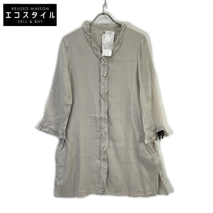 S MaxMara S Max Mara 23919104326 Gray ramie ruffle-design medium shirt dress Dress