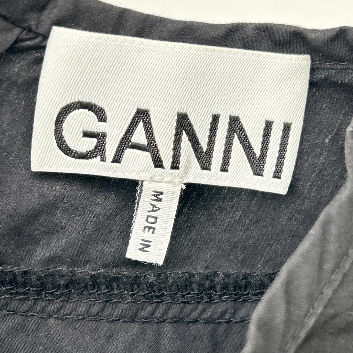 GANNI ガニー ブラック コットンププリンフリル ブラウス トップス