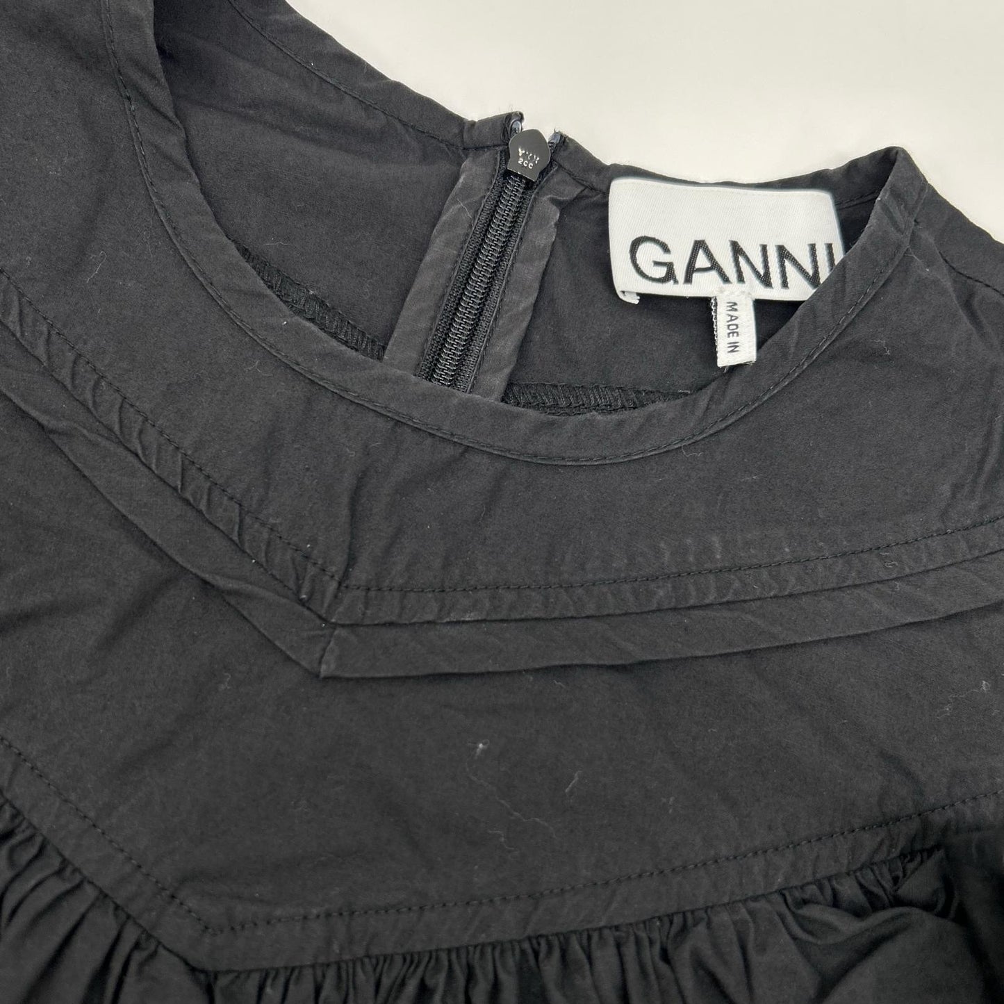 GANNI ガニー ブラック コットンププリンフリル ブラウス トップス