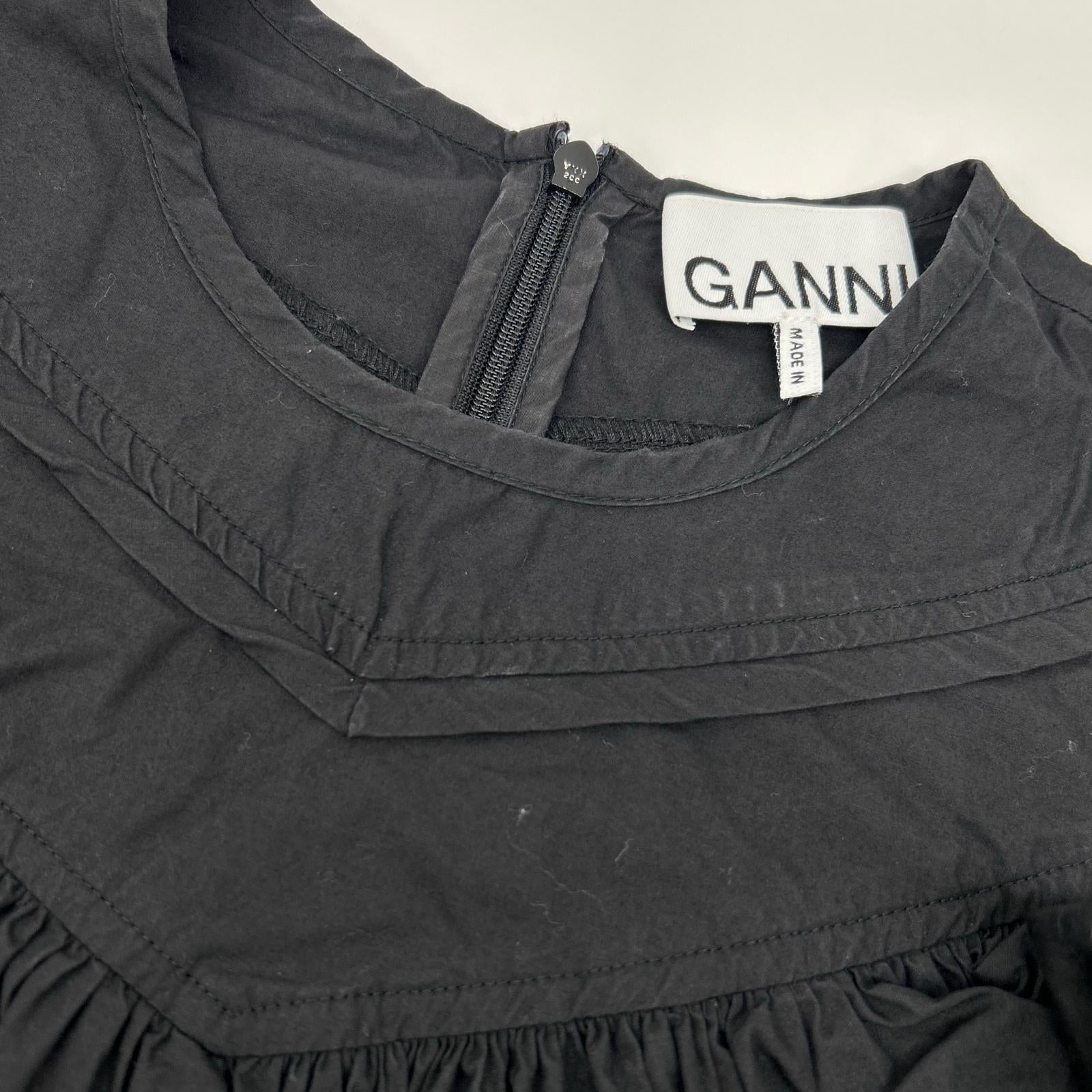 GANNI ガニー ブラック コットンププリンフリル ブラウス トップス