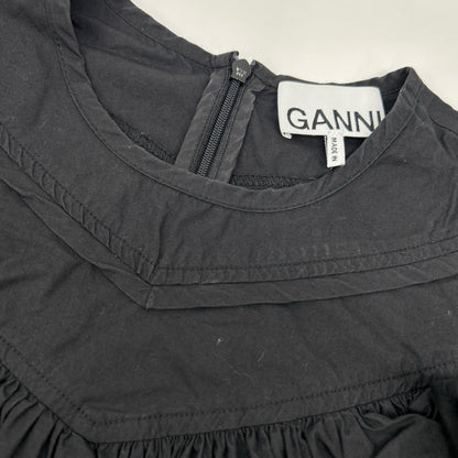 GANNI ガニー ブラック コットンププリンフリル ブラウス トップス