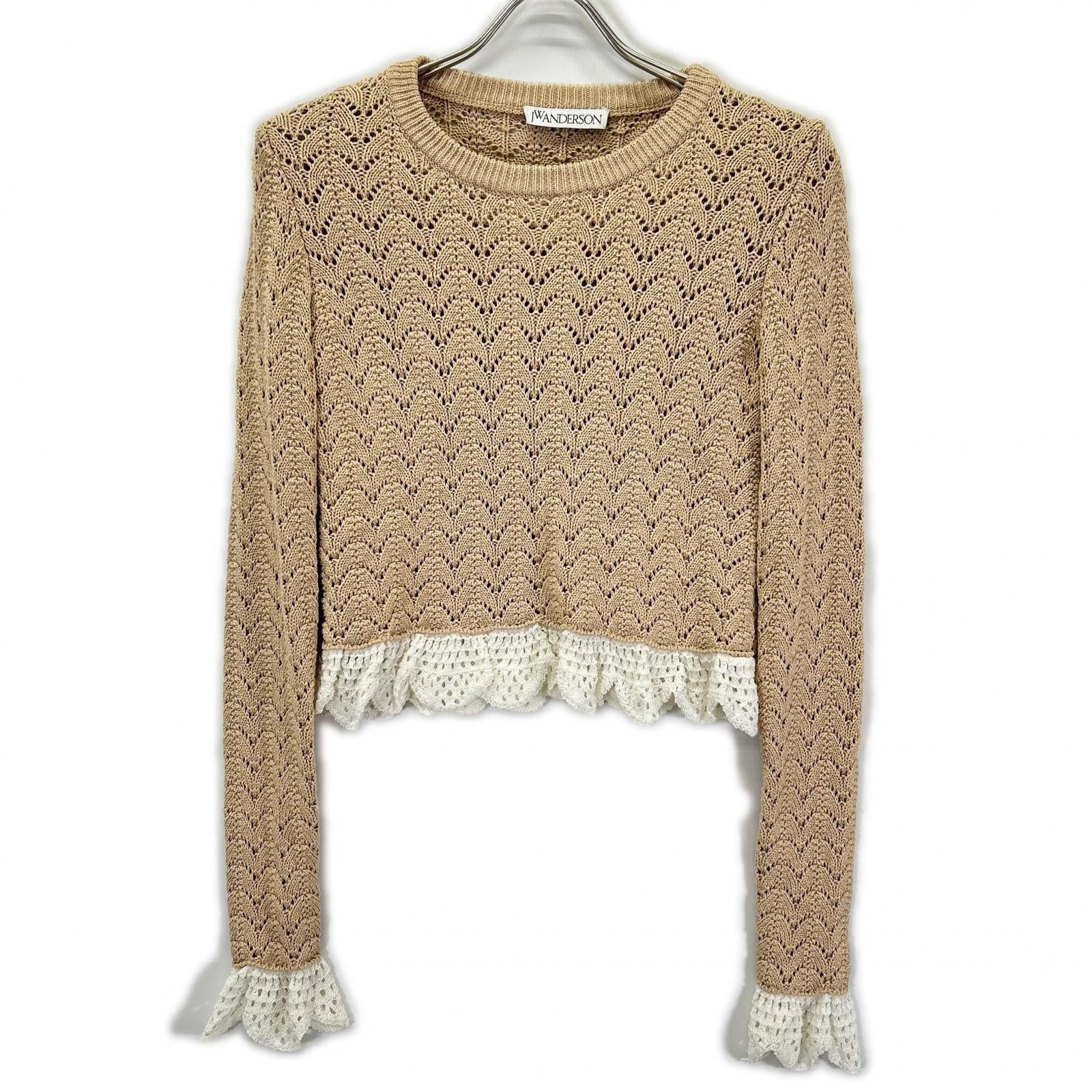 J.W.Anderson ジェイ ダブリュー アンダーソン ベージュ×ホワイト コットン100 フリルデザインレースニットソー トップス