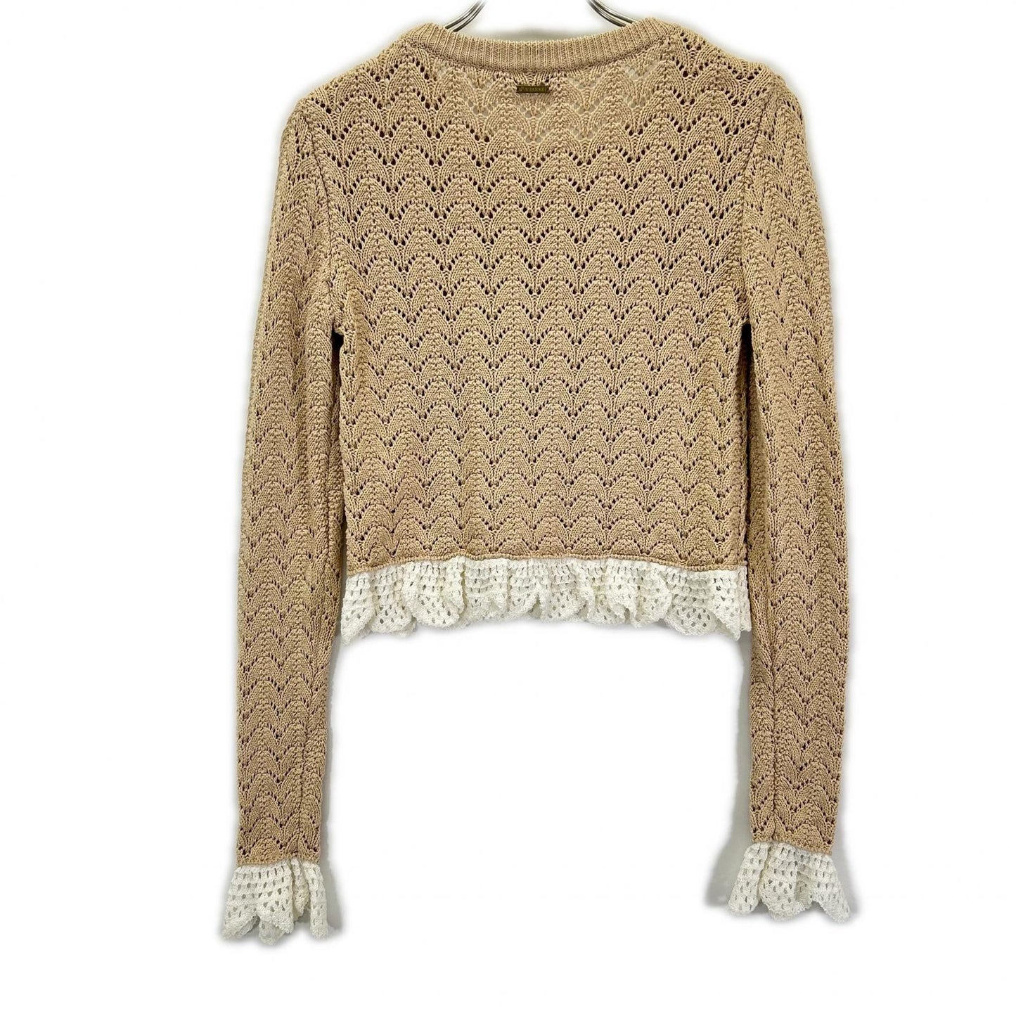 J.W.Anderson ジェイ ダブリュー アンダーソン ベージュ×ホワイト コットン100 フリルデザインレースニットソー トップス