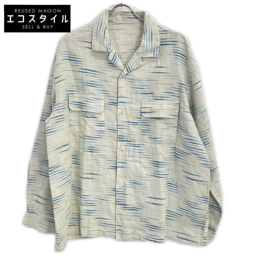 Porter Classic ポータークラシック ホワイト×ブルー OLD FRANCE INDIGO PRINT LONG SHIRT/オールドフランスインディゴ ロングシャツ トップス