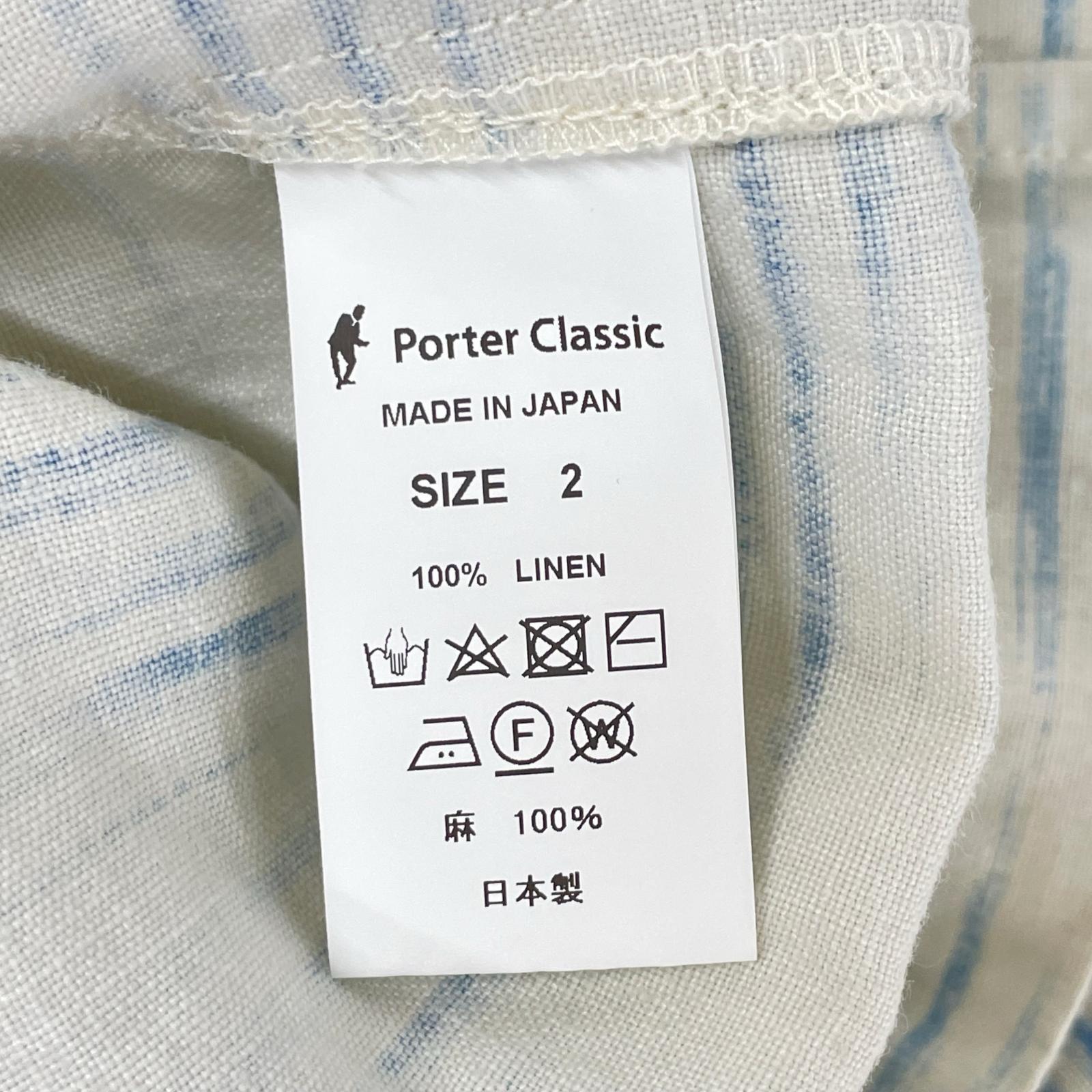 Porter Classic ポータークラシック ホワイト×ブルー OLD FRANCE INDIGO PRINT LONG SHIRT/オールドフランスインディゴ ロングシャツ トップス