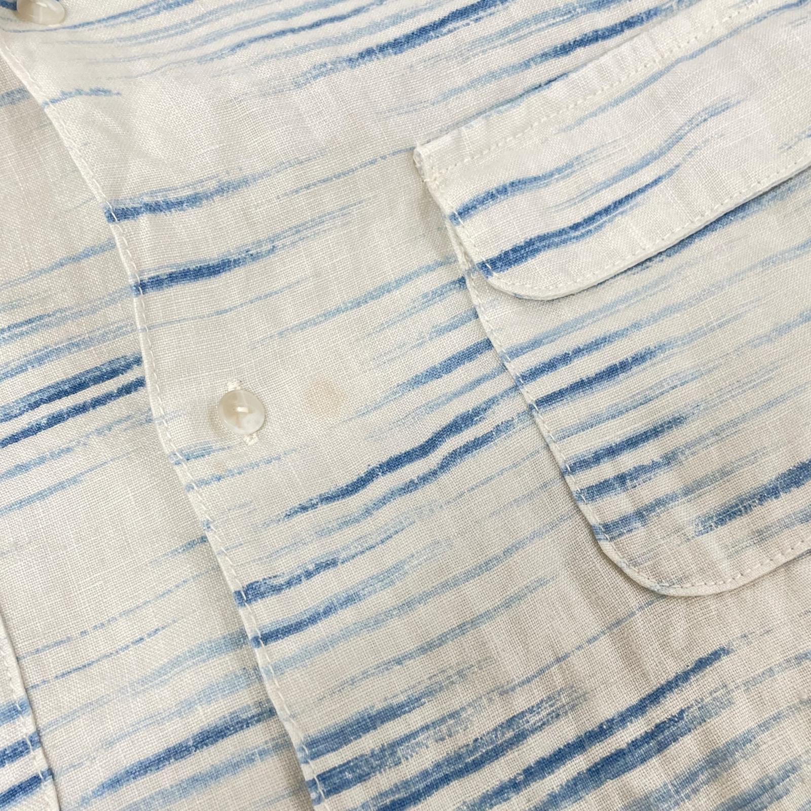 Porter Classic ポータークラシック ホワイト×ブルー OLD FRANCE INDIGO PRINT LONG SHIRT/オールドフランスインディゴ ロングシャツ トップス