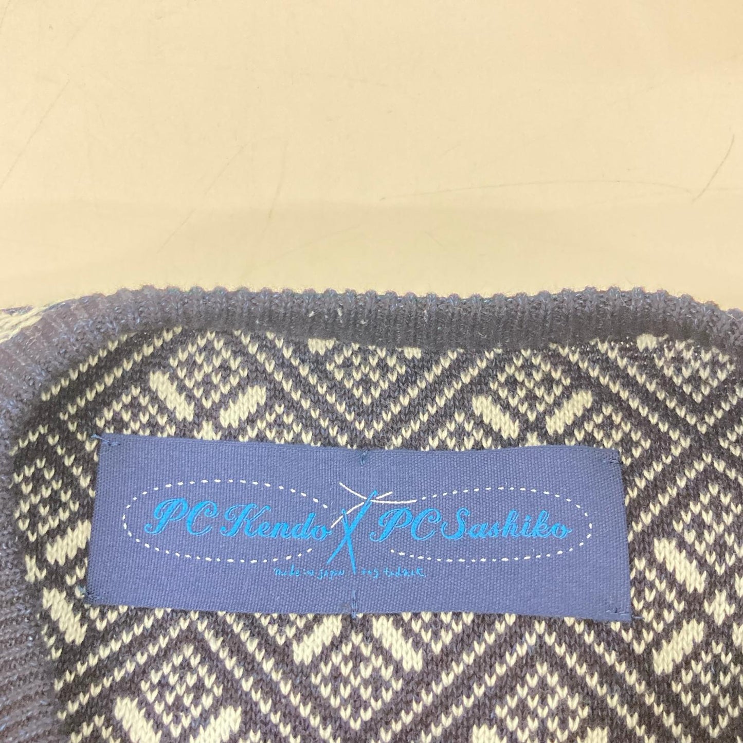 Porter Classic ポータークラシック グレー×ブラック こぎん刺し KOGIN KNIT CREWNECK/コギン ニット クルーネック トップス