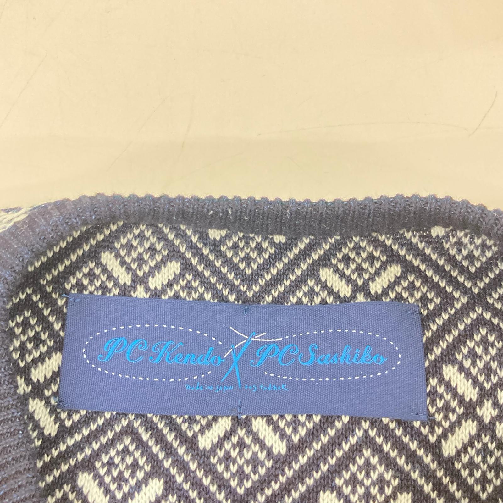 Porter Classic ポータークラシック グレー×ブラック こぎん刺し KOGIN KNIT CREWNECK/コギン ニット クルーネック トップス
