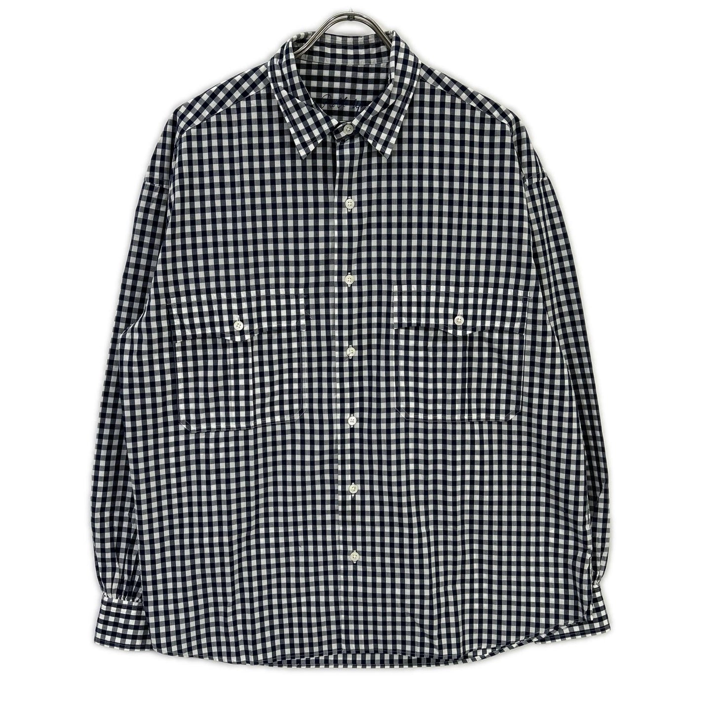Porter Classic ポータークラシック ネイビー×ホワイト ギンガムチェック ROLL UP/ロールアップシャツ トップス