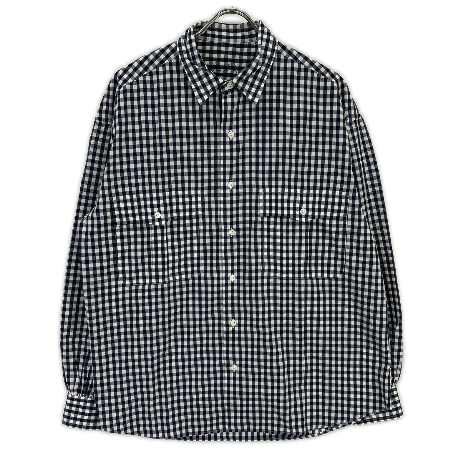 Porter Classic ポータークラシック ネイビー×ホワイト ギンガムチェック ROLL UP/ロールアップシャツ トップス