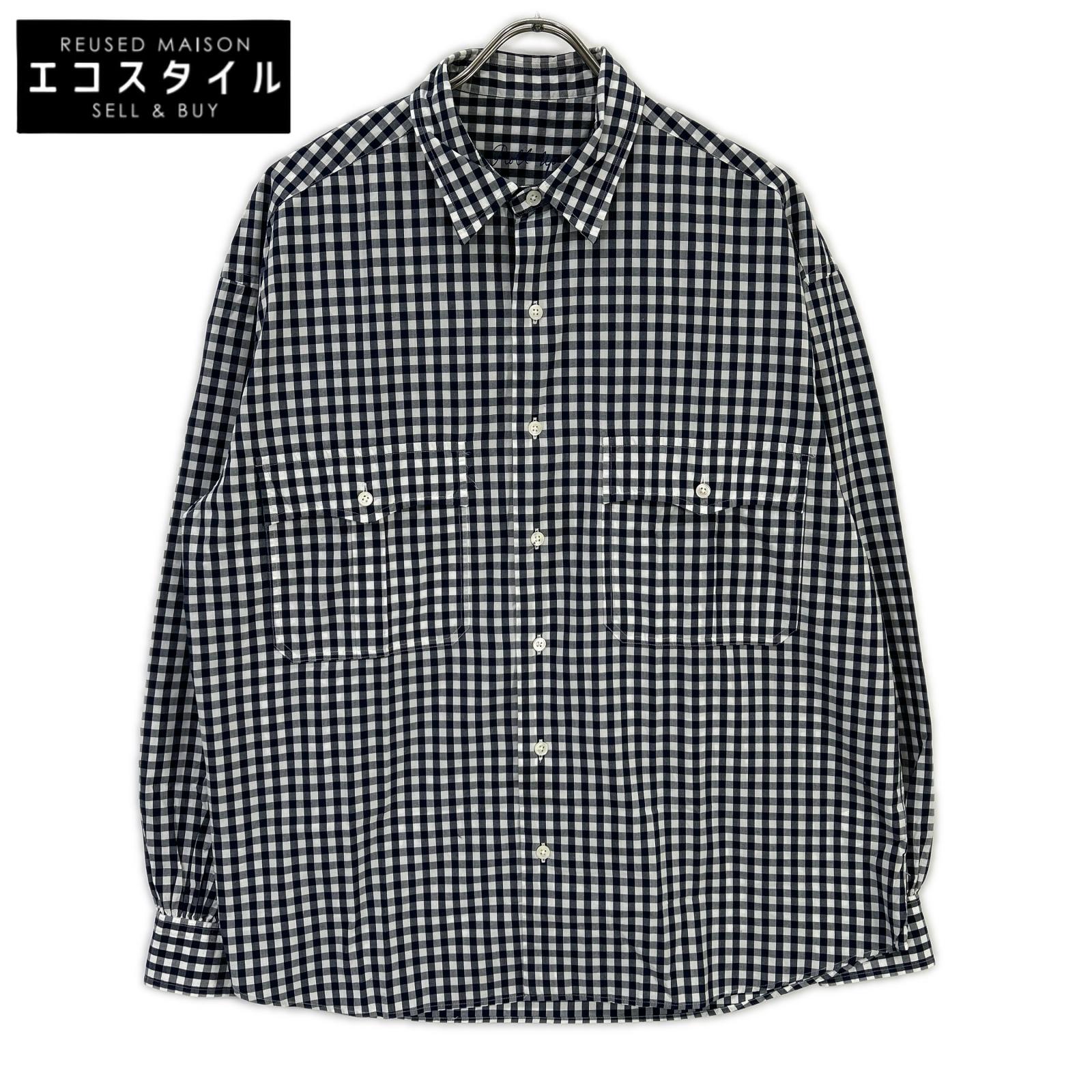Porter Classic ポータークラシック ネイビー×ホワイト ギンガムチェック ROLL UP/ロールアップシャツ トップス