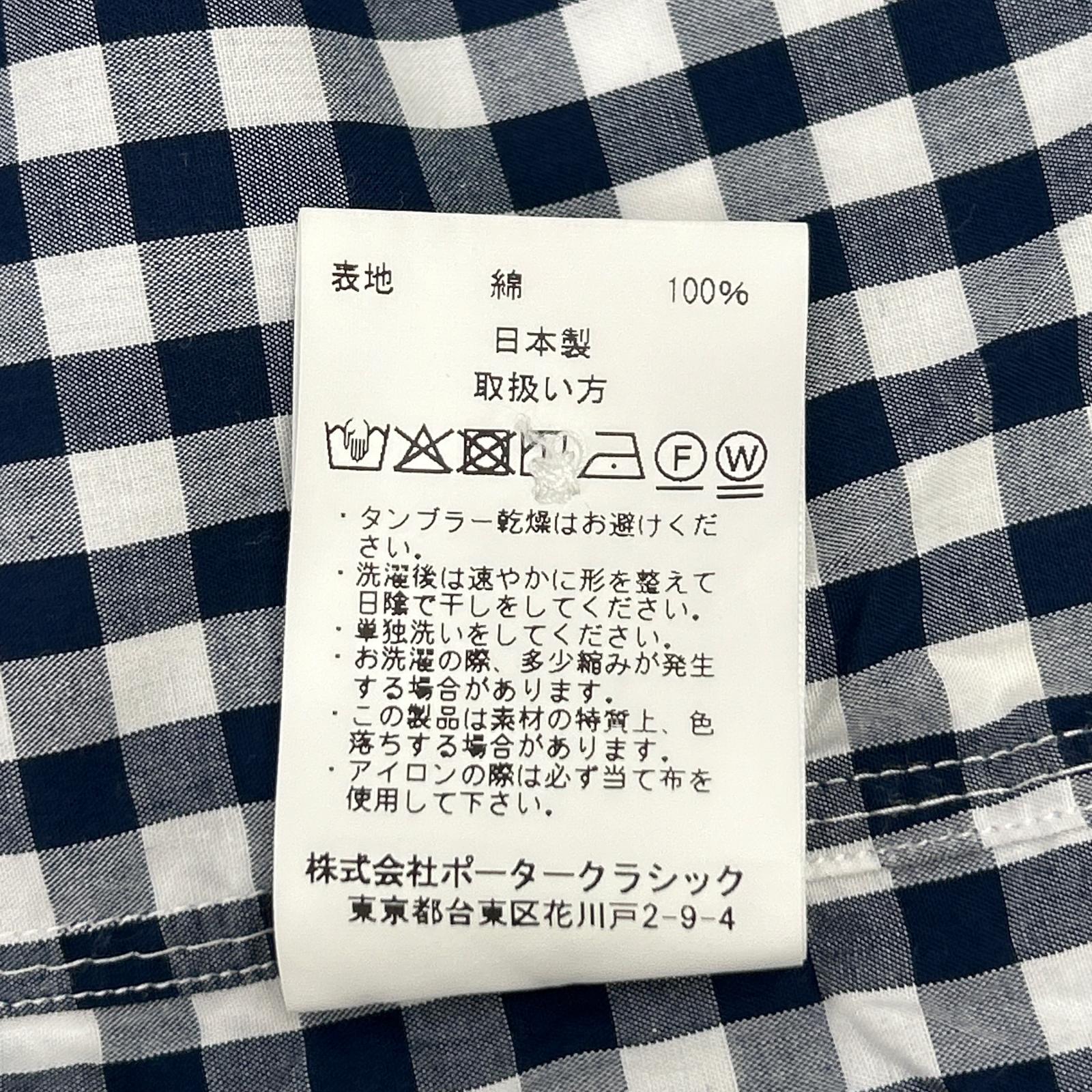 Porter Classic ポータークラシック ネイビー×ホワイト ギンガムチェック ROLL UP/ロールアップシャツ トップス