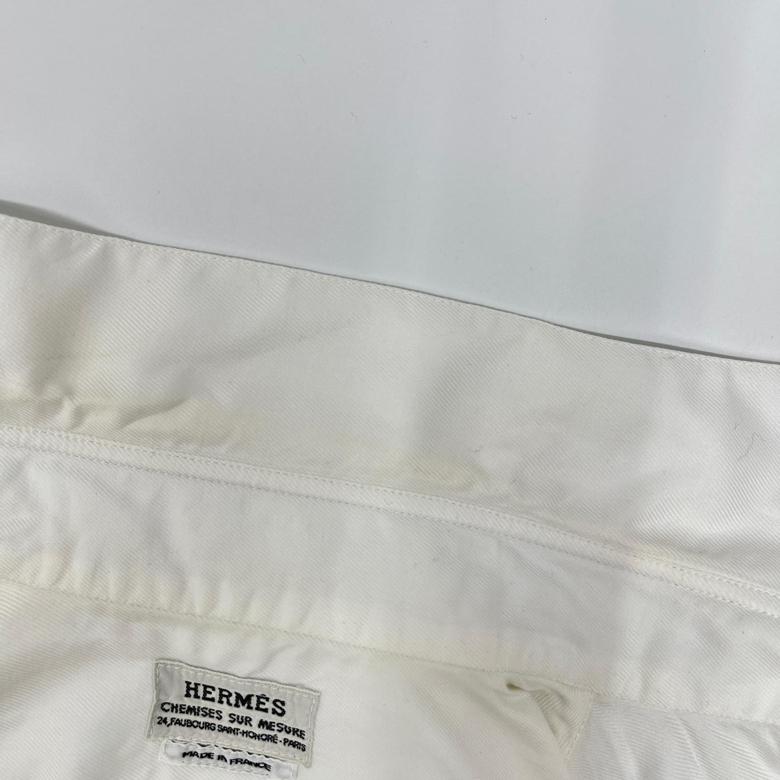 HERMES Hermès Le Maire Era White Cotton Regular-Collar Long-Sleeve Shell-Button Shirt Tops