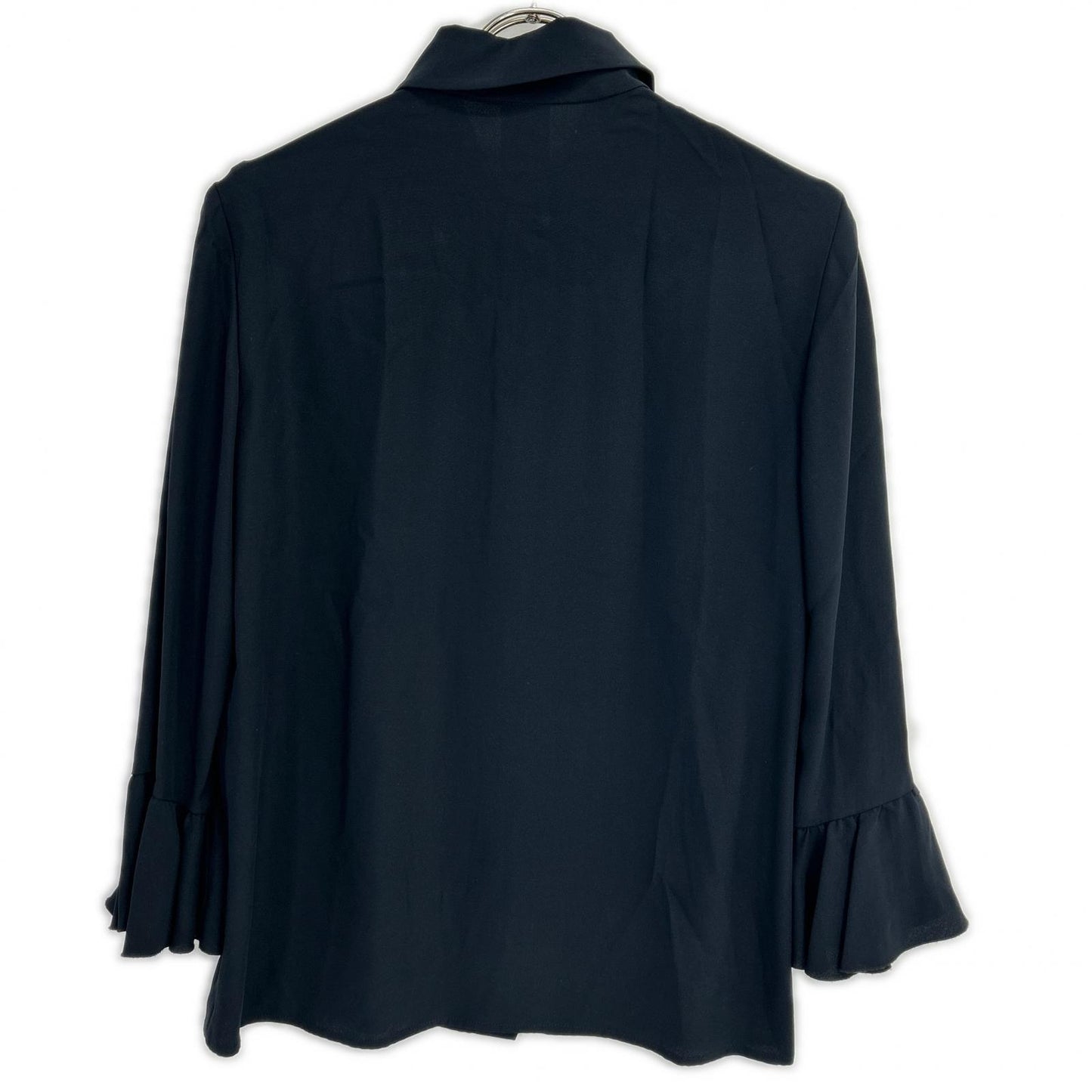 Celine 20028/0089 Black 100% Silk Ruffle-Sleeve Button Shirt Blouse Top