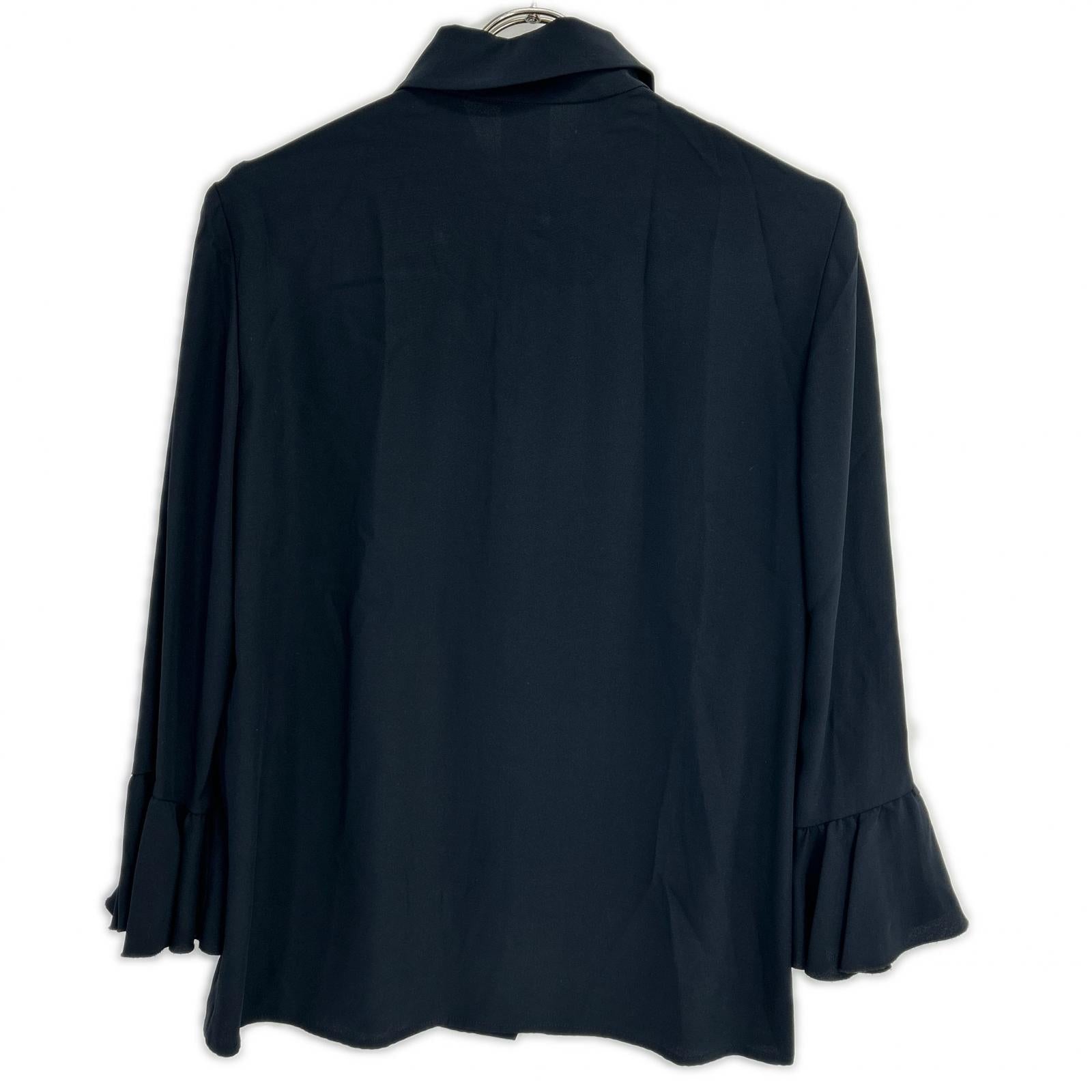 Celine 20028/0089 Black 100% Silk Ruffle-Sleeve Button Shirt Blouse Top