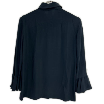 Celine 20028/0089 Black 100% Silk Ruffle-Sleeve Button Shirt Blouse Top
