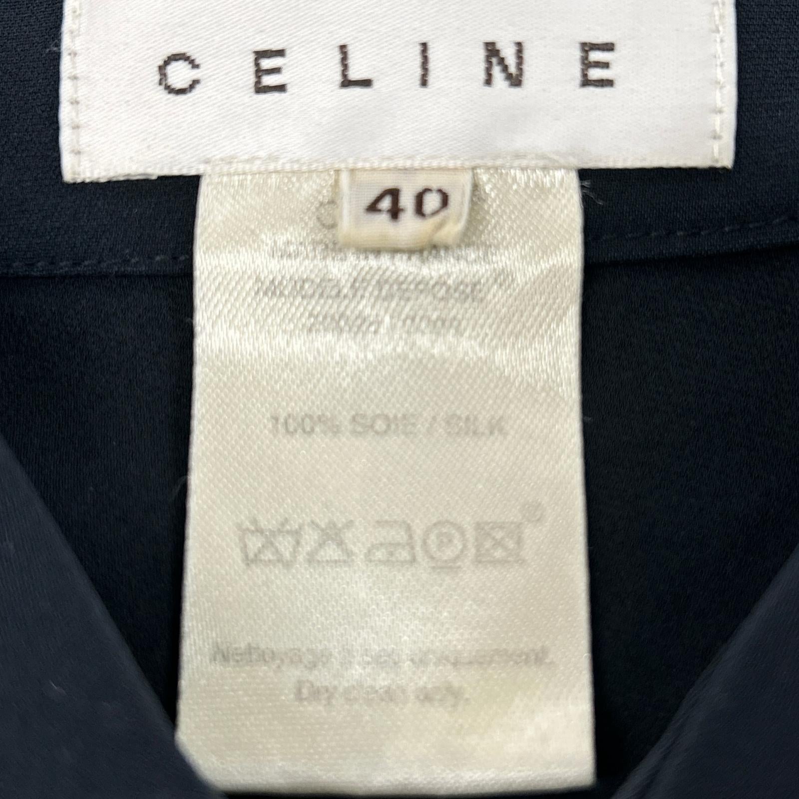 Celine 20028/0089 Black 100% Silk Ruffle-Sleeve Button Shirt Blouse Top