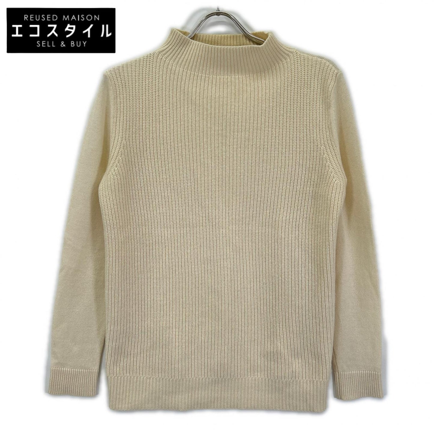 theory luxe セオリーリュクス 03-4301741 アイボリー カシミヤ モックネック サイドスリット リブニットプルオーバー トップス