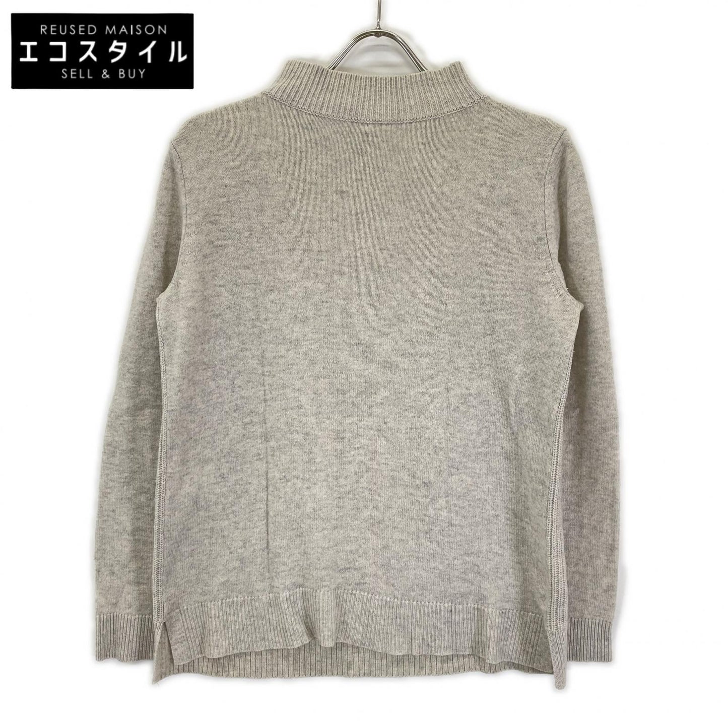 theory luxe セオリーリュクス 03-4301741 グレー カシミヤ モックネック サイドスリット リブニットプルオーバー トップス