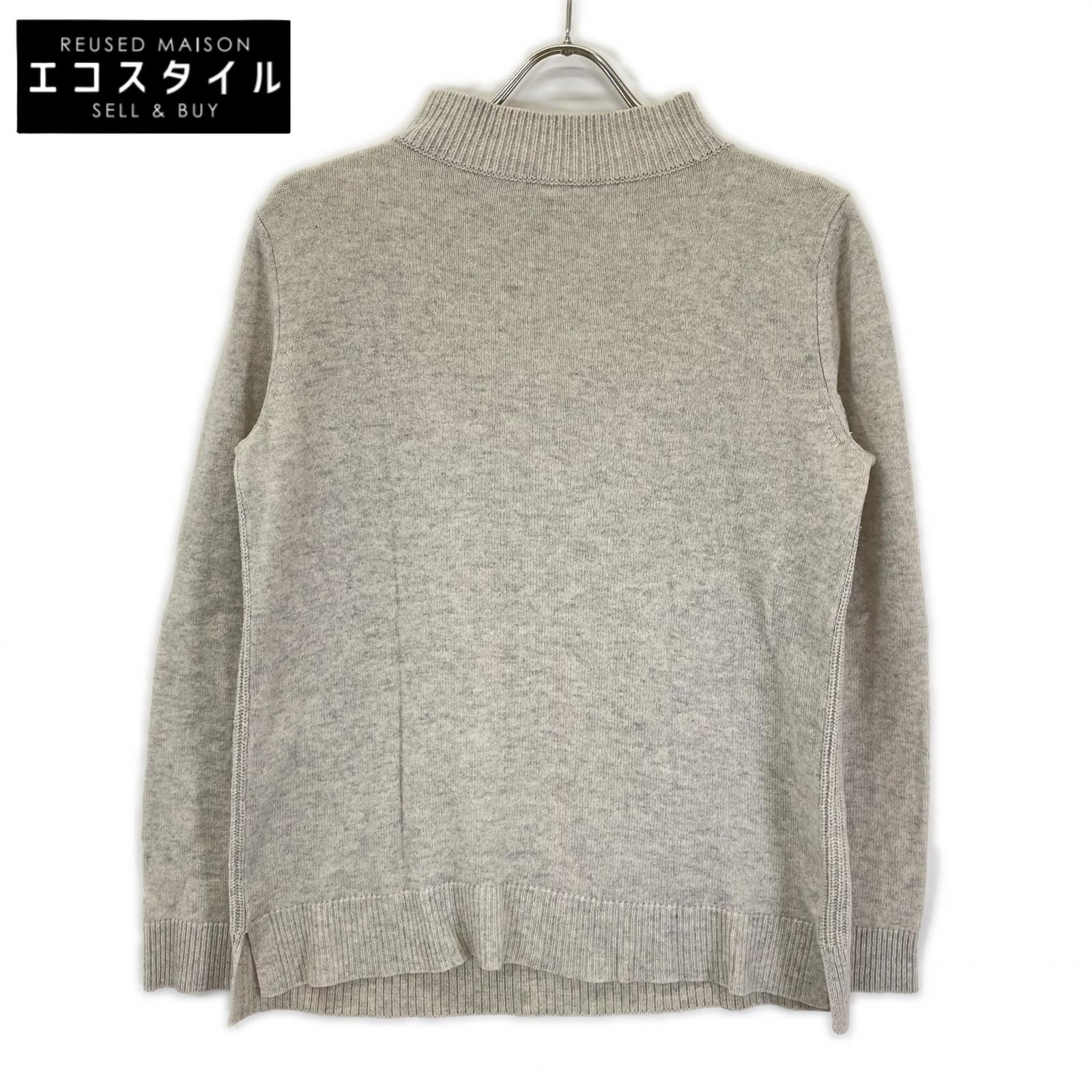 theory luxe セオリーリュクス 03-4301741 グレー カシミヤ モックネック サイドスリット リブニットプルオーバー トップス