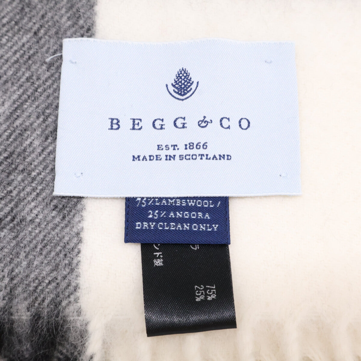 BEGG&CO ベグアンドコー 【美品】ウール/アンゴラ チェックデザイン フリンジ マフラー