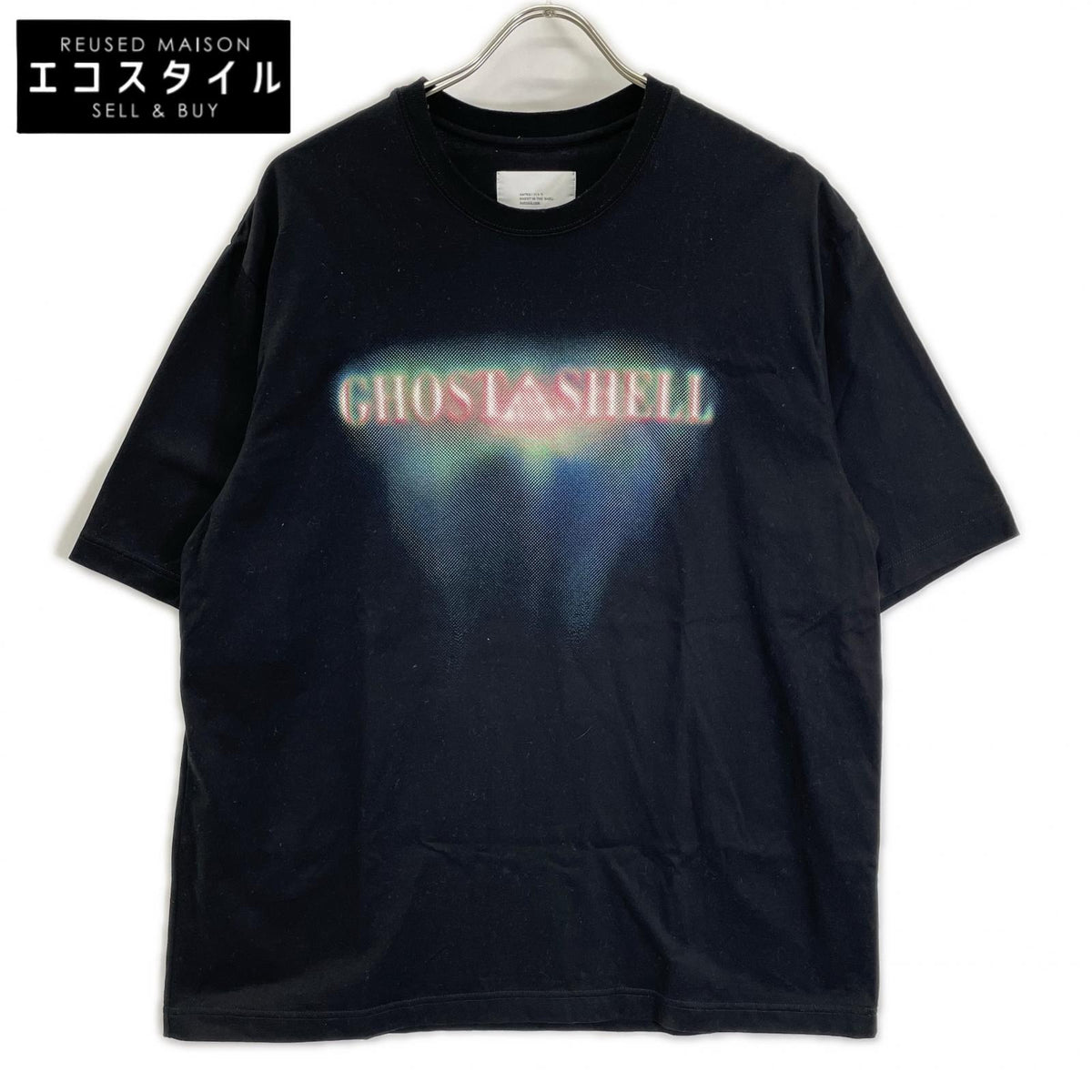 hatra ハトラ ブラック TS-Ghost GHOST IN THE SHELL タイトルロゴプリントTシャツ トップス