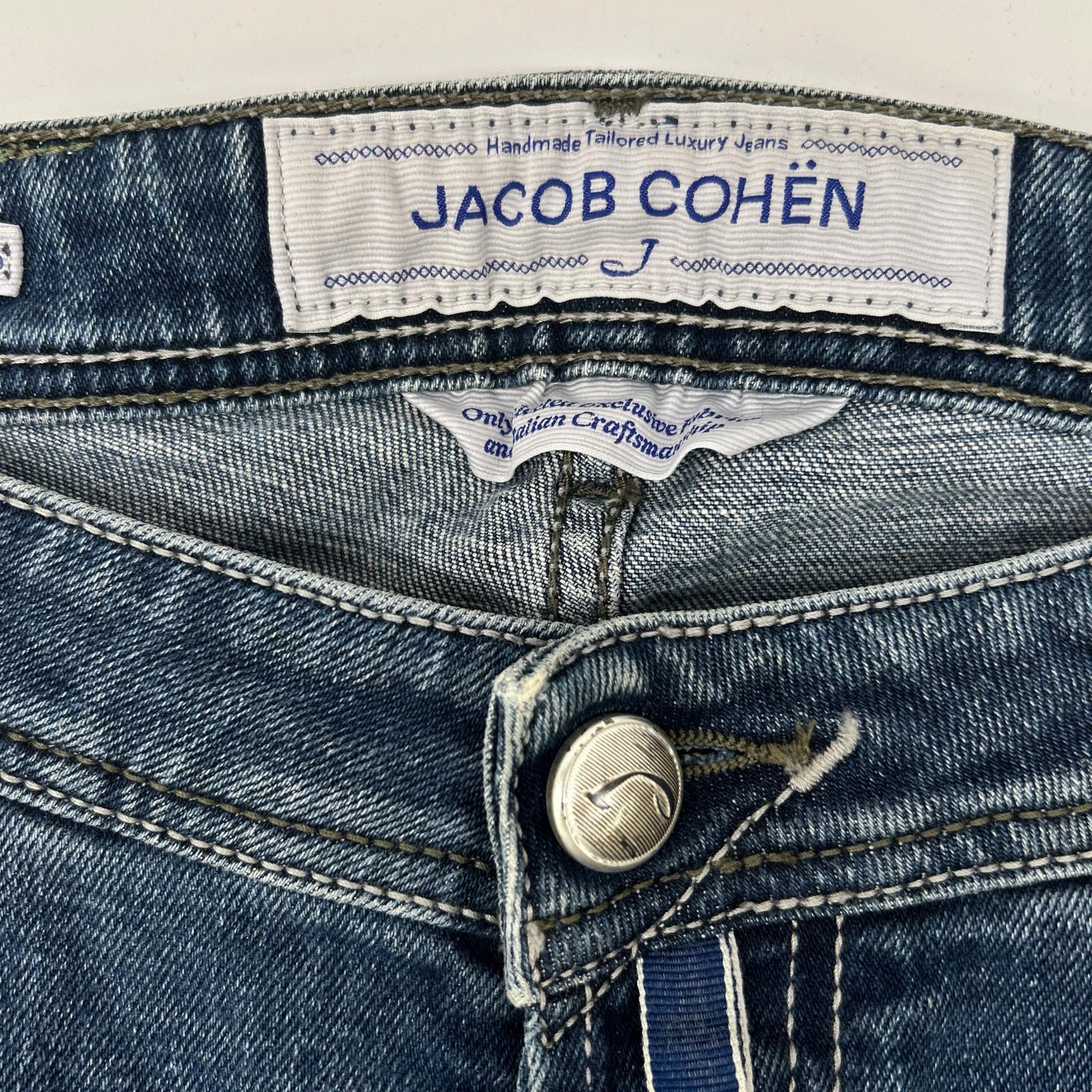 JACOB COHEN ヤコブコーエン 622 ブルー ダメージ加工 ボタンフライ グリーンハラコパッチ デニムパンツ ボトムス