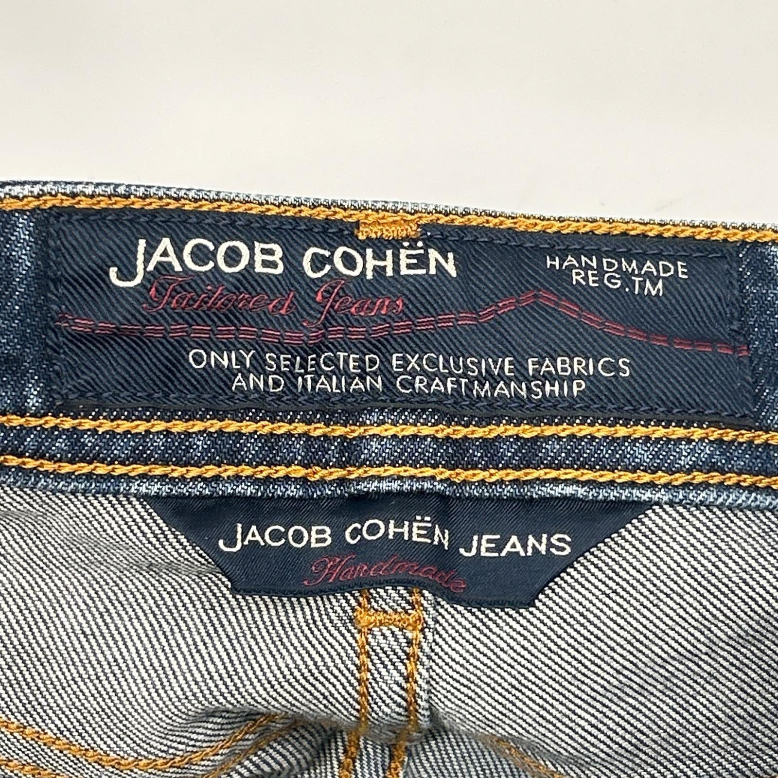 JACOB COHEN ヤコブコーエン 622 インディゴブルー ボタンフライ ブラウンハラコパッチ デニムパンツ ボトムス