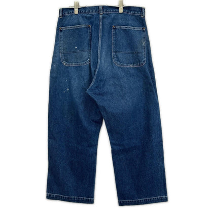 Ordinary fits オーディナリーフィッツ ブルー コットン ユーズド加工 デニム ワイド ベルパンツ ボトムス