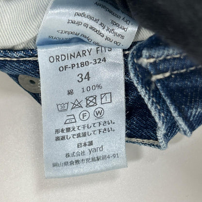 Ordinary fits オーディナリーフィッツ ブルー コットン ユーズド加工 デニム ワイド ベルパンツ ボトムス