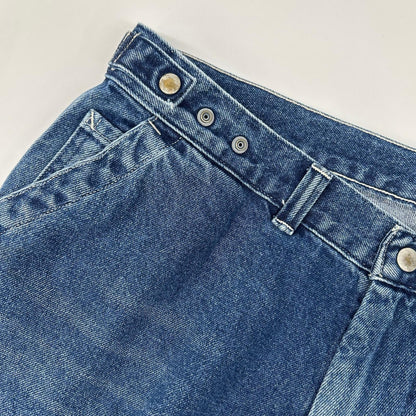 Ordinary fits オーディナリーフィッツ ブルー コットン ユーズド加工 デニム ワイド ベルパンツ ボトムス