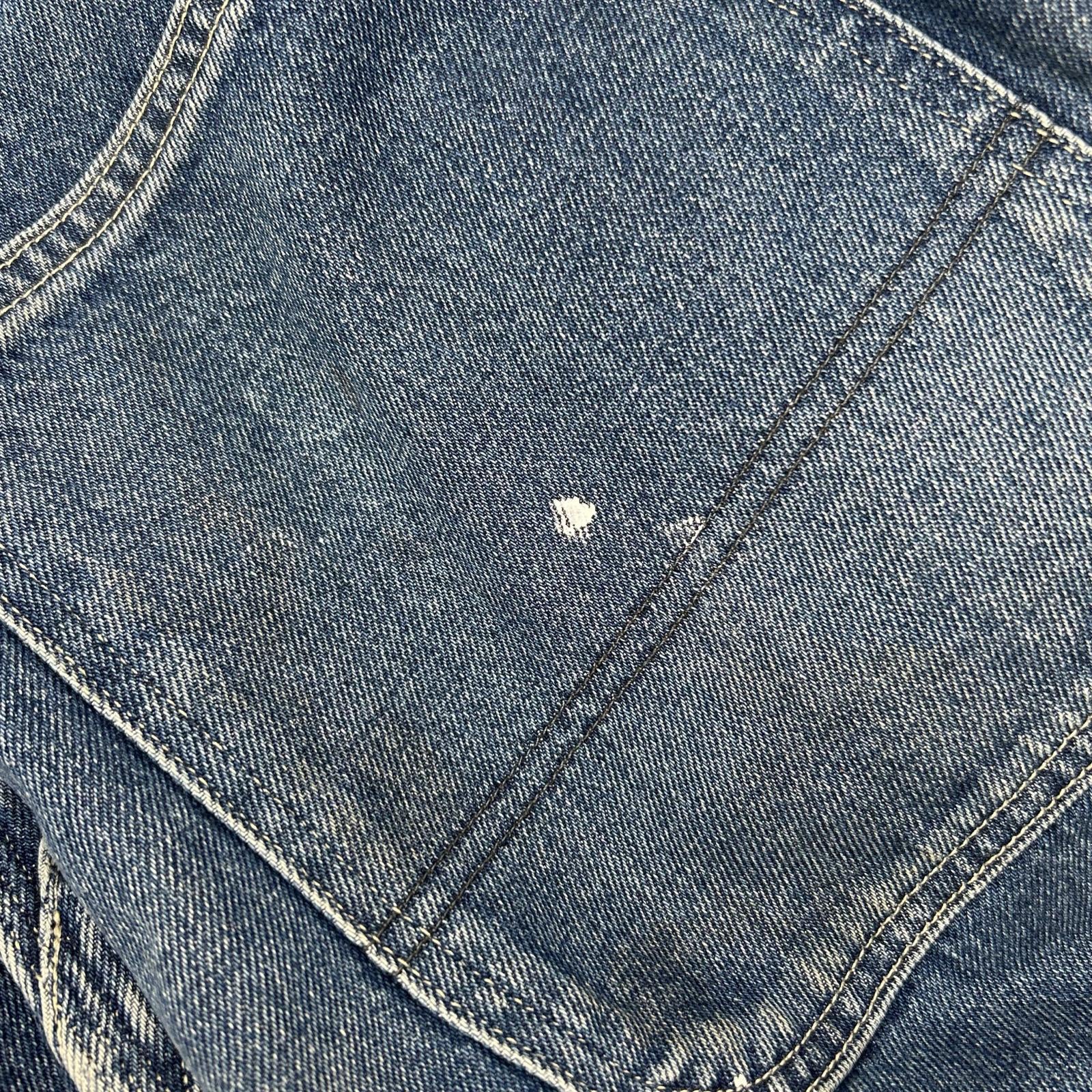 Ordinary fits オーディナリーフィッツ ブルー コットン ユーズド加工 デニム ワイド ベルパンツ ボトムス
