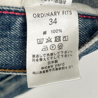 Ordinary fits オーディナリーフィッツ ライトブルー コットン ボタンフライ セルビッジ ウォッシュ加工 デニムパンツ ボトムス