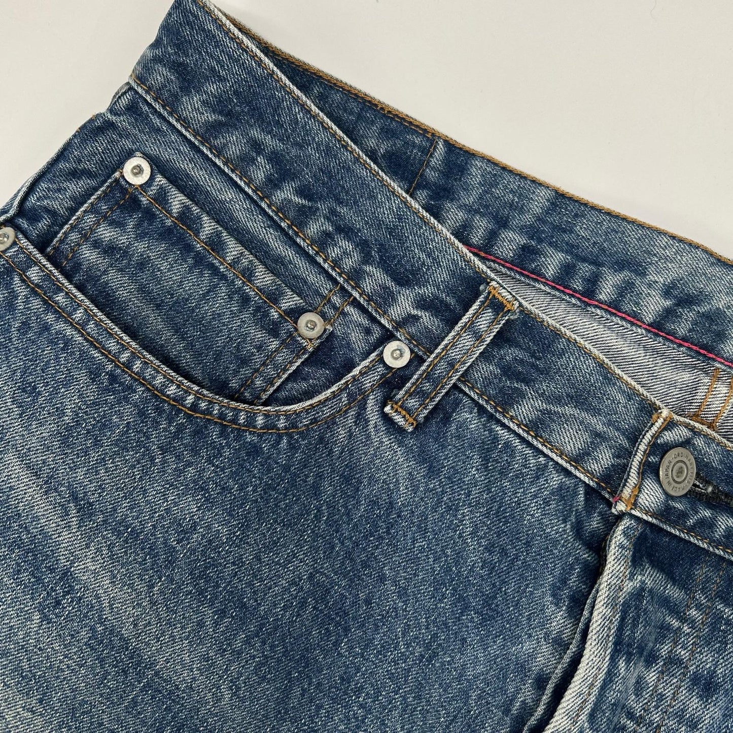 Ordinary fits オーディナリーフィッツ ライトブルー コットン ボタンフライ セルビッジ ウォッシュ加工 デニムパンツ ボトムス
