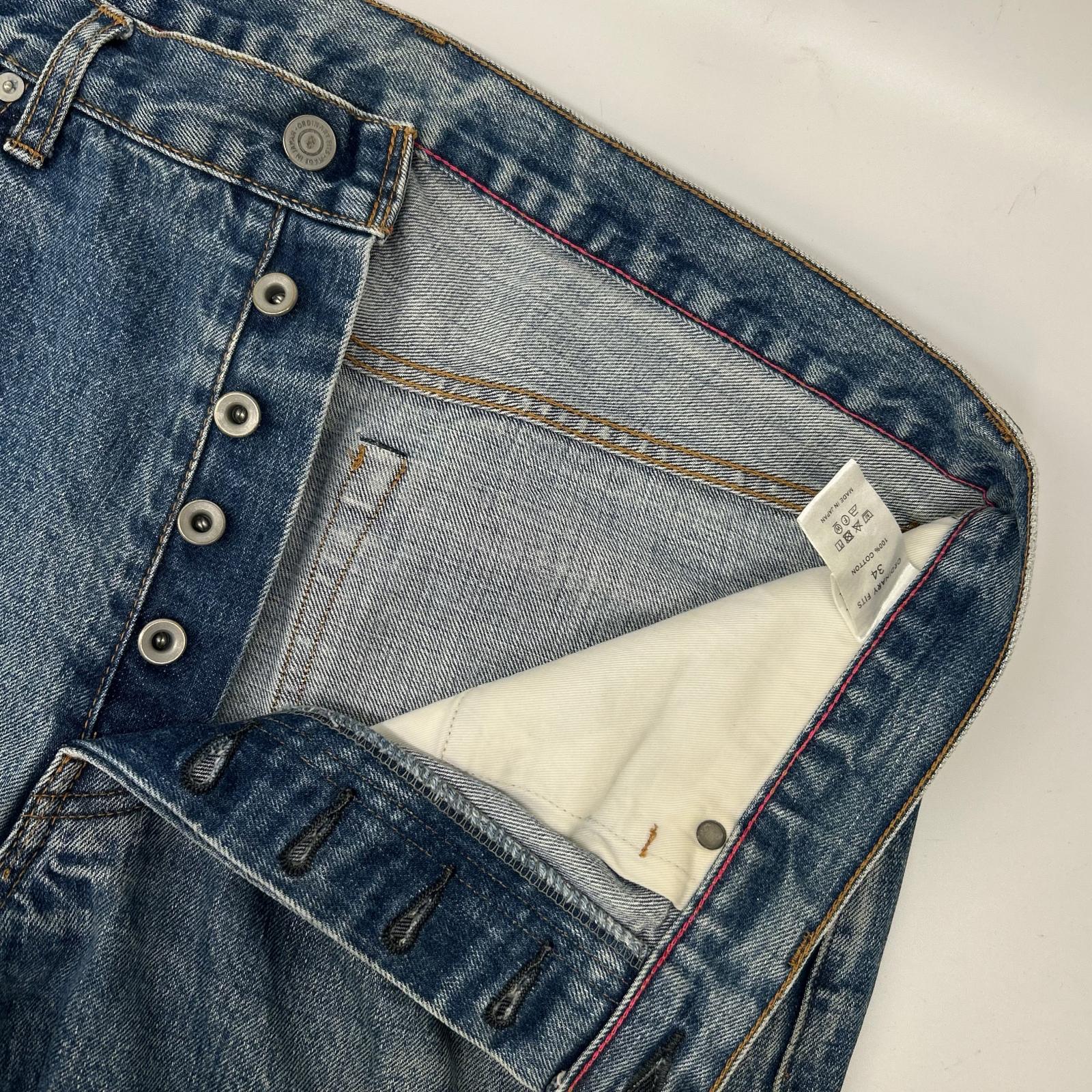 Ordinary fits オーディナリーフィッツ ライトブルー コットン ボタンフライ セルビッジ ウォッシュ加工 デニムパンツ ボトムス