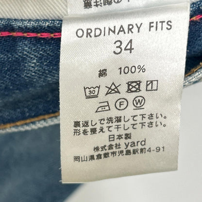 Ordinary fits オーディナリーフィッツ ライトブルー コットン ボタンフライ セルビッジ ウォッシュ加工 デニムパンツ ボトムス