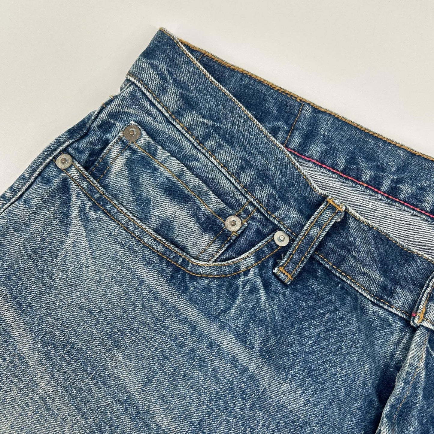 Ordinary fits オーディナリーフィッツ ライトブルー コットン ボタンフライ セルビッジ ウォッシュ加工 デニムパンツ ボトムス