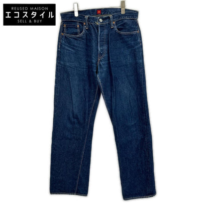 RESOLUTE リゾルト 711 ブルー ボタンフライ 革パッチ ワンウォッシュワイドストレート パンツ ボトムス