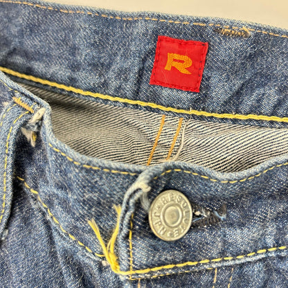 RESOLUTE リゾルト 711 ブルー ボタンフライ 革パッチ ワンウォッシュワイドストレート パンツ ボトムス