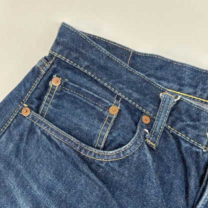RESOLUTE リゾルト 711 ブルー ボタンフライ 革パッチ ワンウォッシュワイドストレート パンツ ボトムス