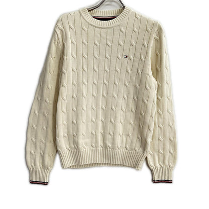 TOMMYHILFIGER トミーヒルフィガー 78J7706 ホワイト コットン ロゴ刺しゅう クルーネックセーター トップス