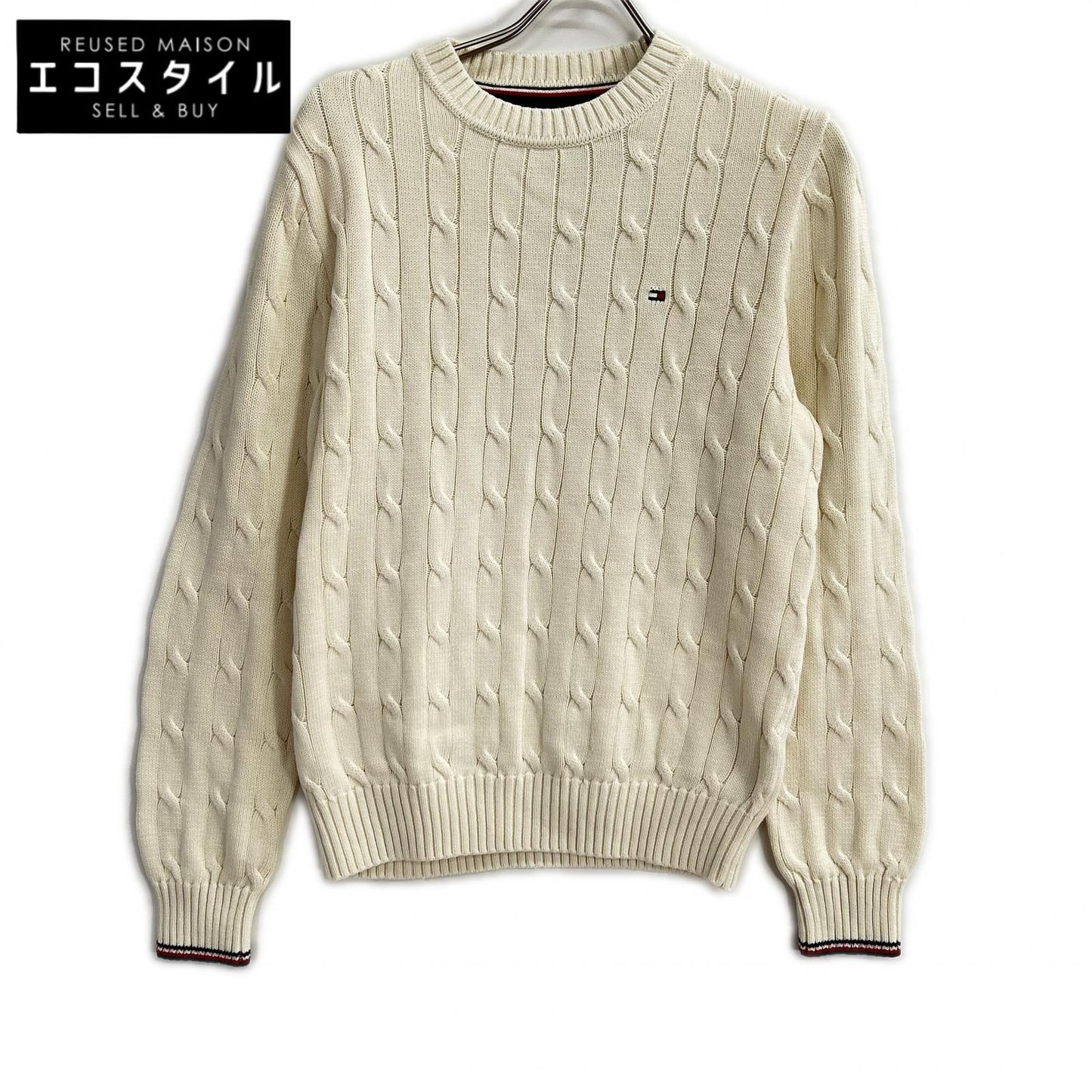 TOMMYHILFIGER トミーヒルフィガー 78J7706 ホワイト コットン ロゴ刺しゅう クルーネックセーター トップス