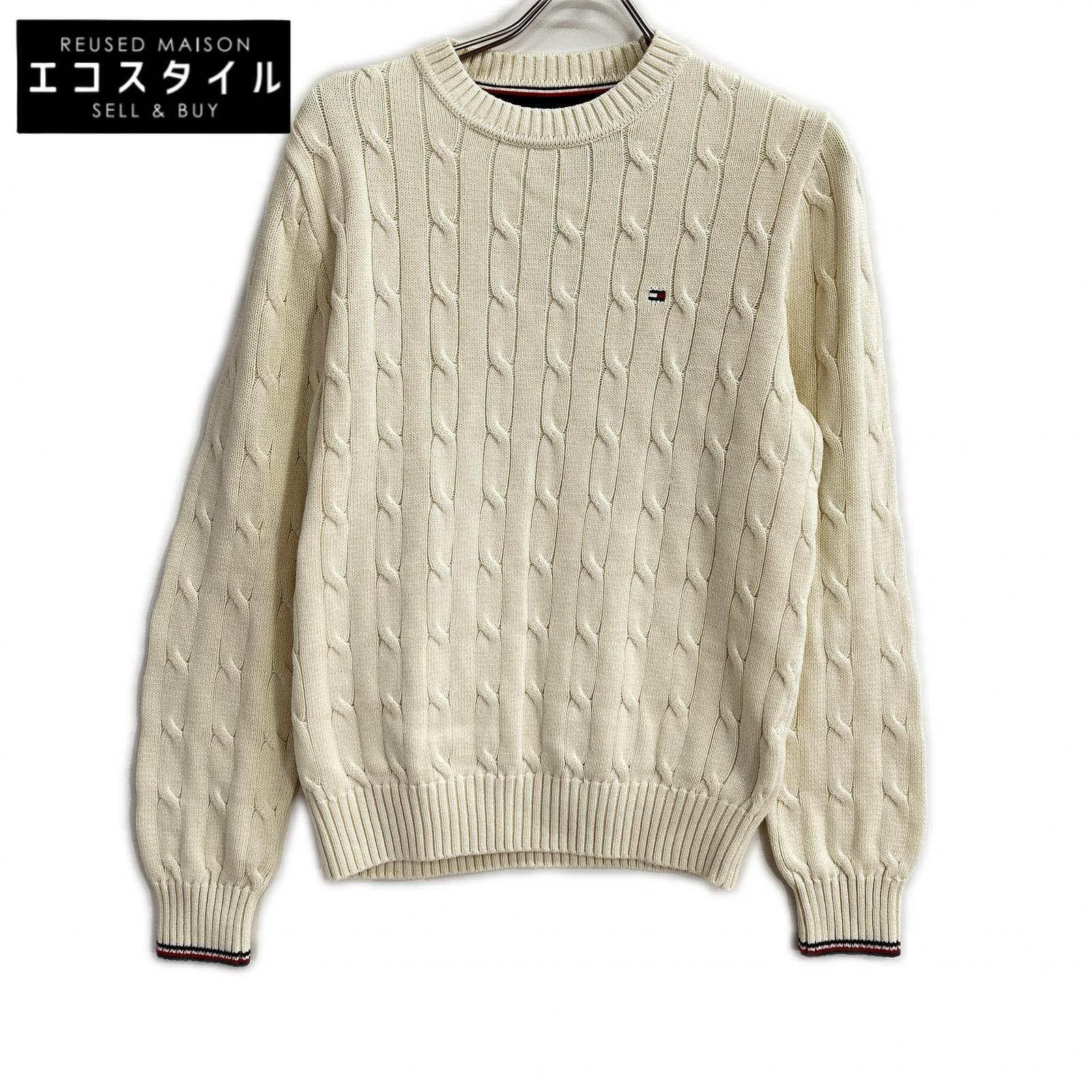 TOMMYHILFIGER トミーヒルフィガー 78J7706 ホワイト コットン ロゴ刺しゅう クルーネックセーター トップス