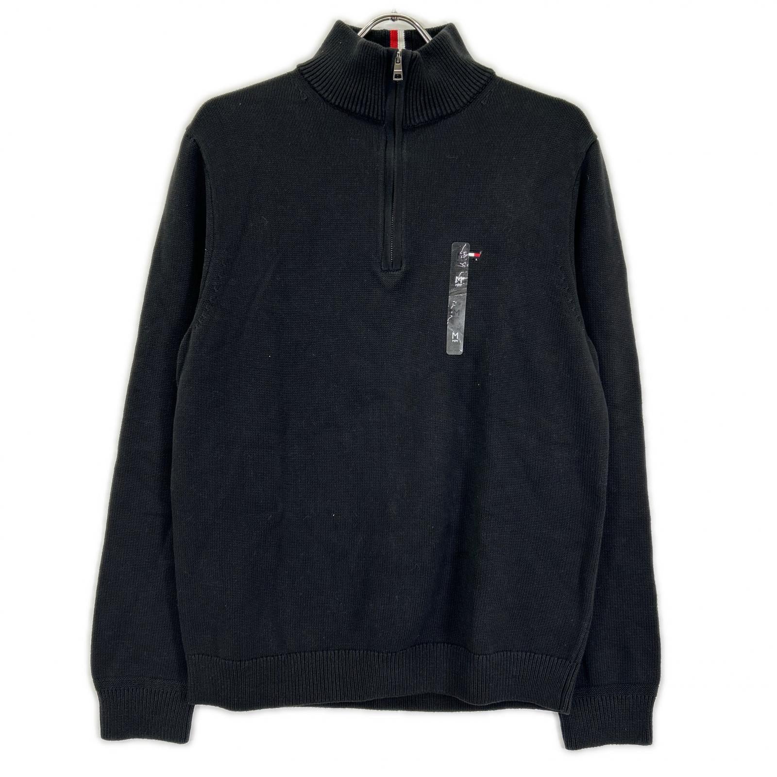 TOMMYHILFIGER トミーヒルフィガー XM0XM05603 ブラック コットン ハーフジップモックネックニットプルオーバー トップス