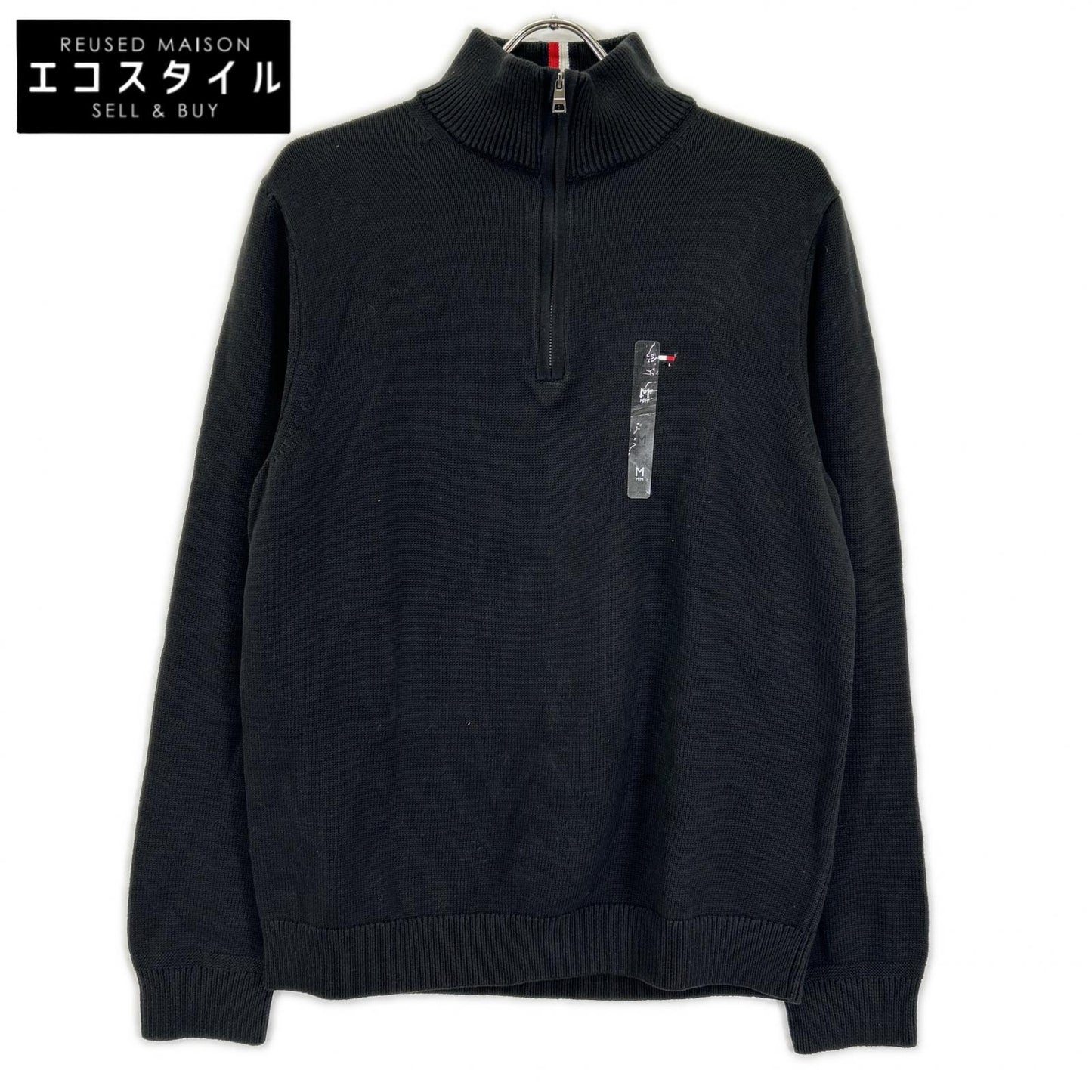 TOMMYHILFIGER トミーヒルフィガー XM0XM05603 ブラック コットン ハーフジップモックネックニットプルオーバー トップス