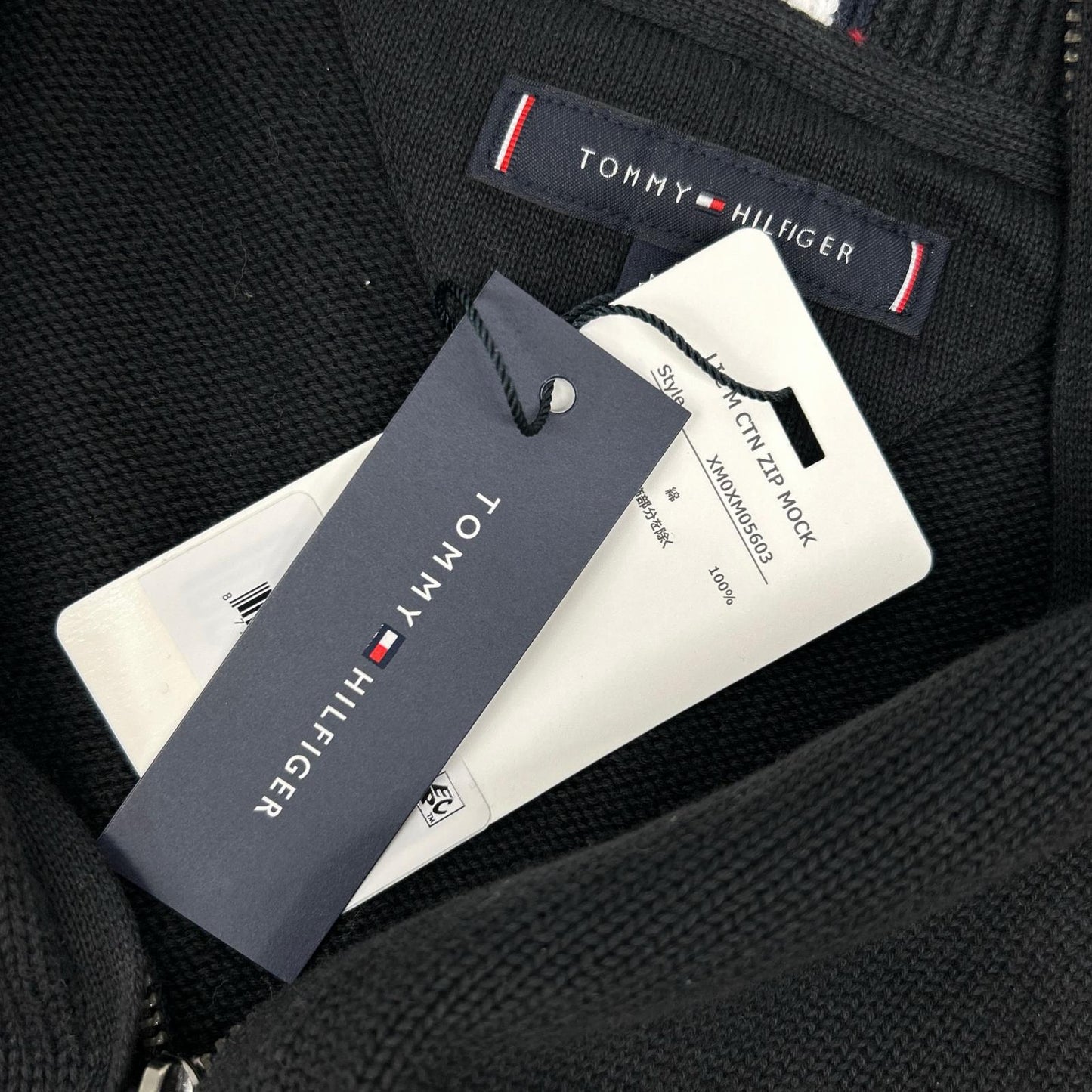 TOMMYHILFIGER トミーヒルフィガー XM0XM05603 ブラック コットン ハーフジップモックネックニットプルオーバー トップス