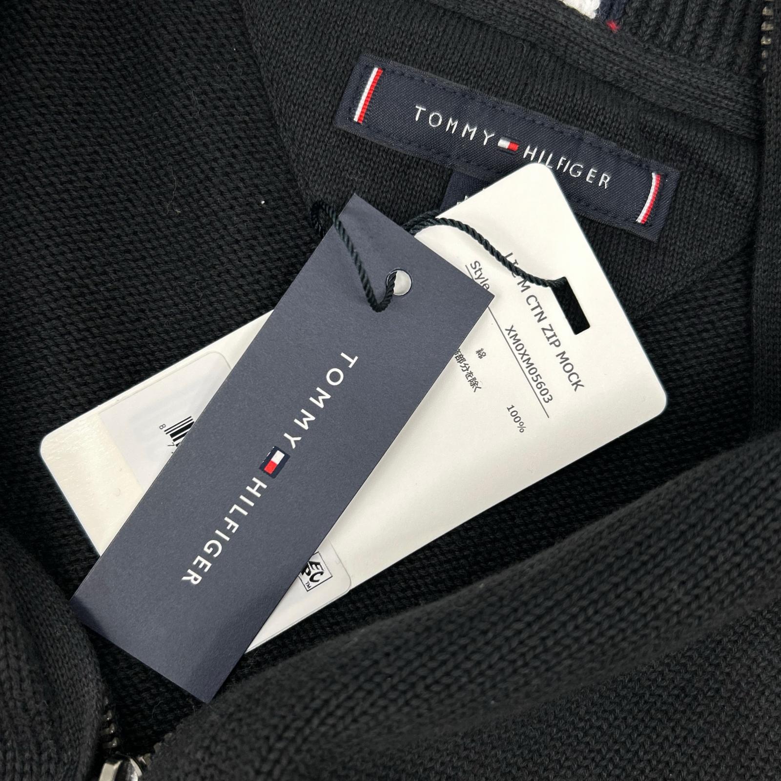 TOMMYHILFIGER トミーヒルフィガー XM0XM05603 ブラック コットン ハーフジップモックネックニットプルオーバー トップス